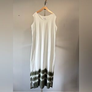 Sleeveless White Maxi Dress with Green Dip Dye